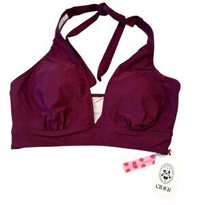 Cider 0XL Halter Swim Top NWT Burgundy Wine Padded